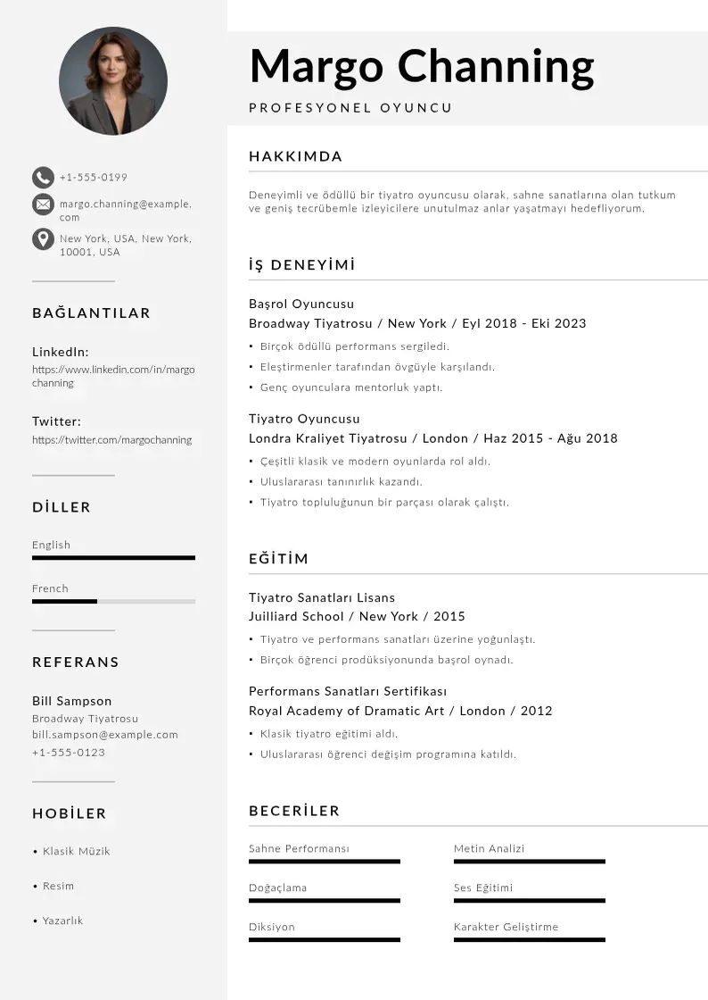 Mūsdienīga Profesyonel Oyuncu  CV veidne