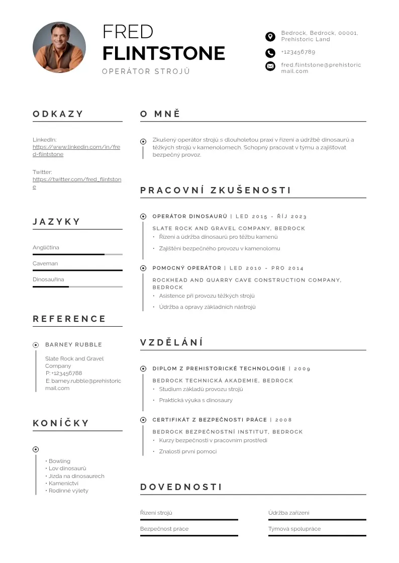 Profesionāla Operator stroju zivotopis CV veidne
