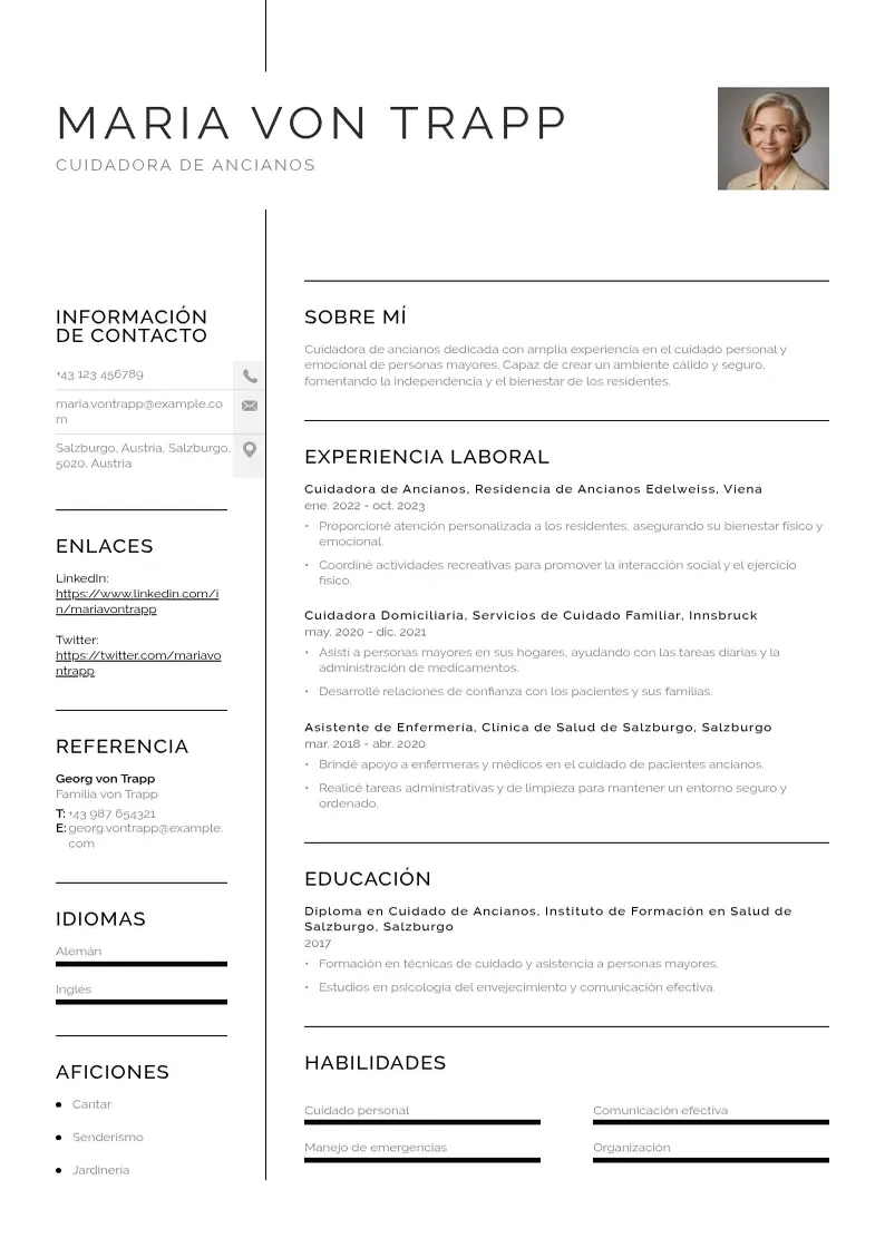 two column curriculum-cuidadora-de-ancianos resume example