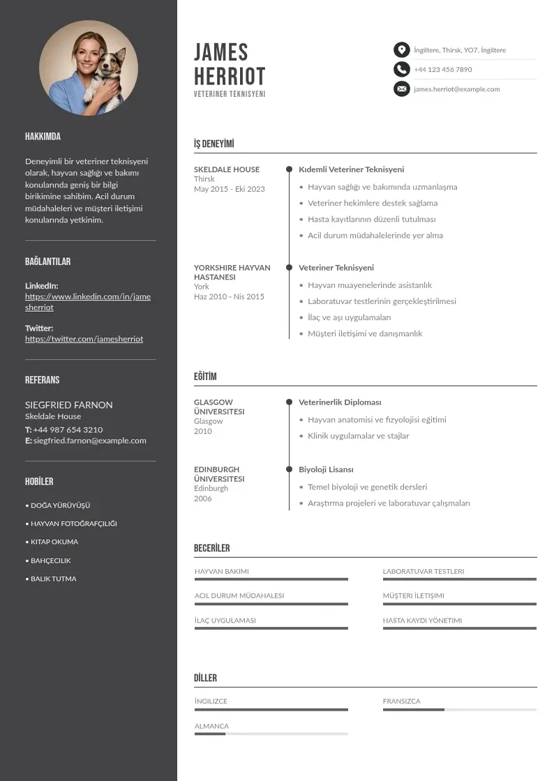 Divu kolonnu Veteriner Teknisyeni  CV piemērs