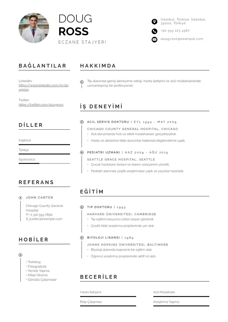Profesionāla Eczane Stajyeri  CV veidne