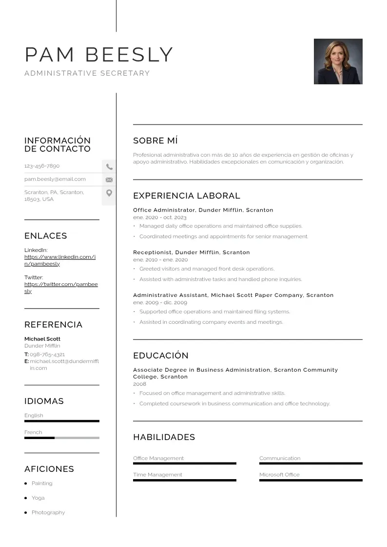 two column curriculum-de-secretaria-administrativa resume example