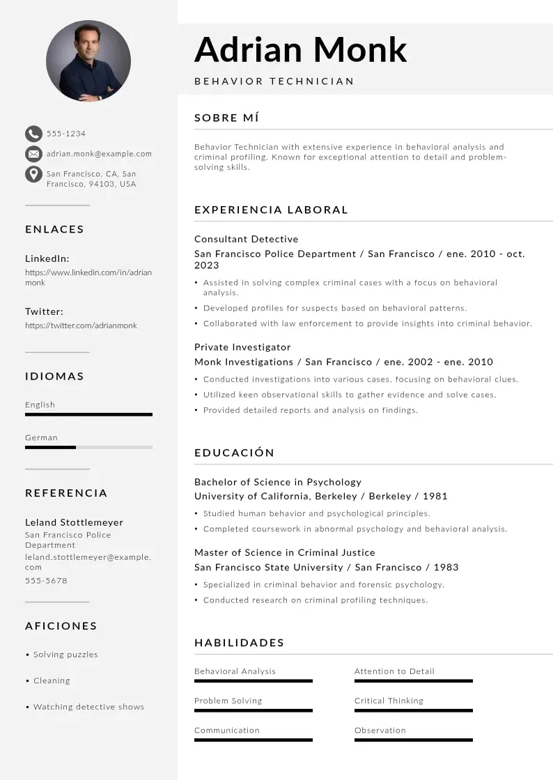 two column cv-tecnico-de-comportamiento resume example