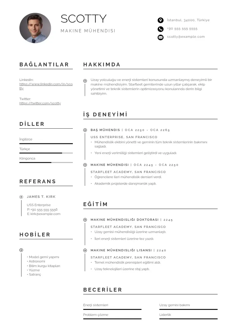 Profesionāla Makine muhendisi CV veidne