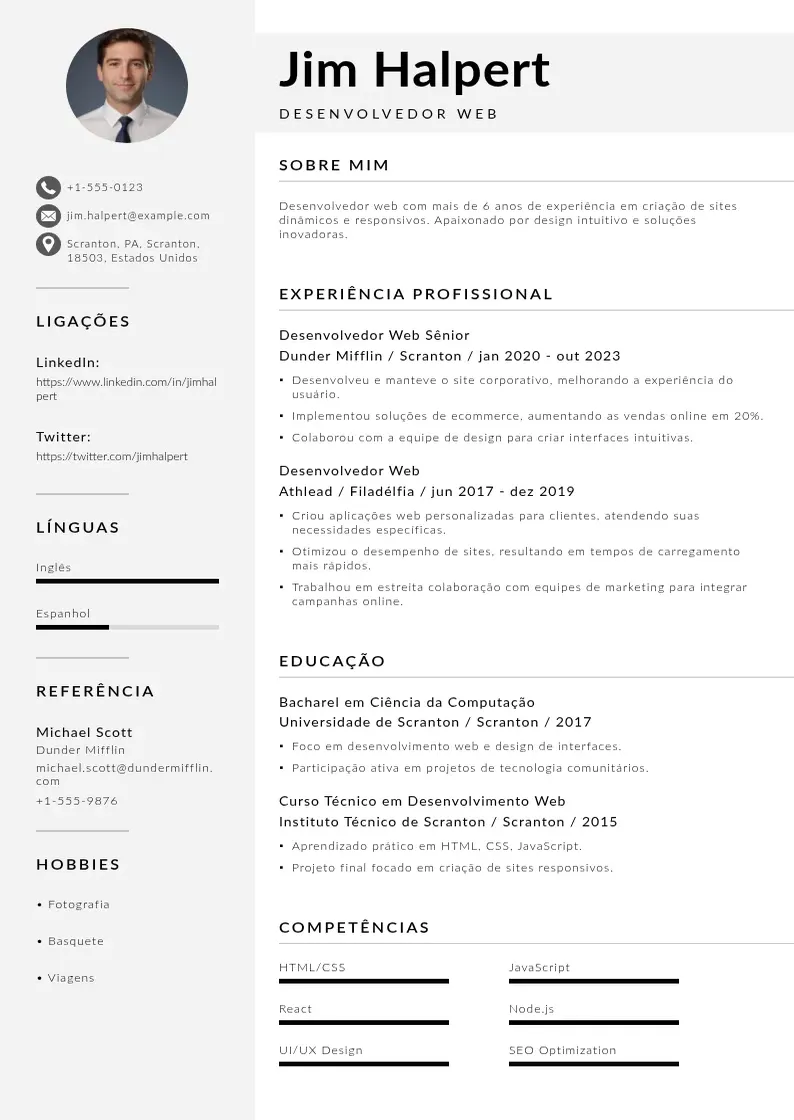 Modelo de currículo moderno de De desenvolvedor web