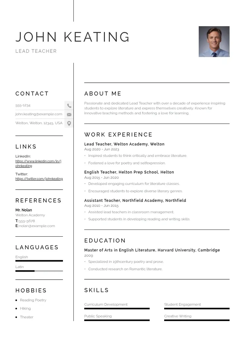 simple Lead teacher resume resume example