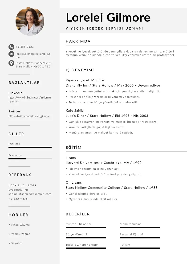Mūsdienīga Yiyecek icecek servisi oz gecmis ornegi CV veidne