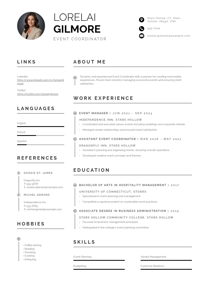 professional Event industry resume resume template