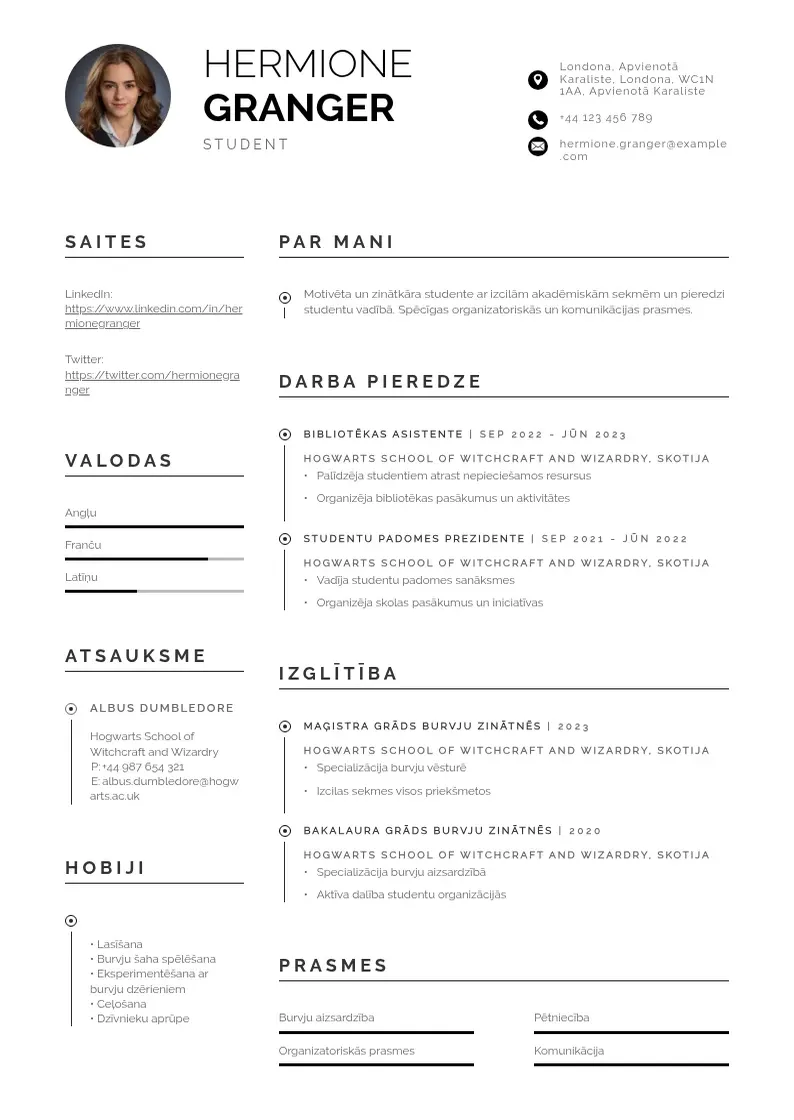 Profesionāla Studentu CV veidne