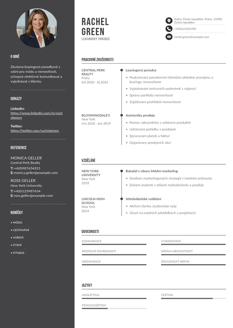 Divu kolonnu Leasingovy poradce zivotopis CV piemērs
