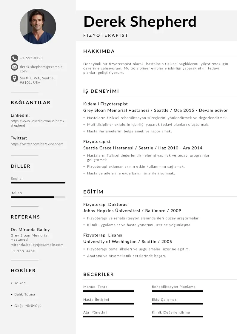 Mūsdienīga Fizyoterapist CV veidne