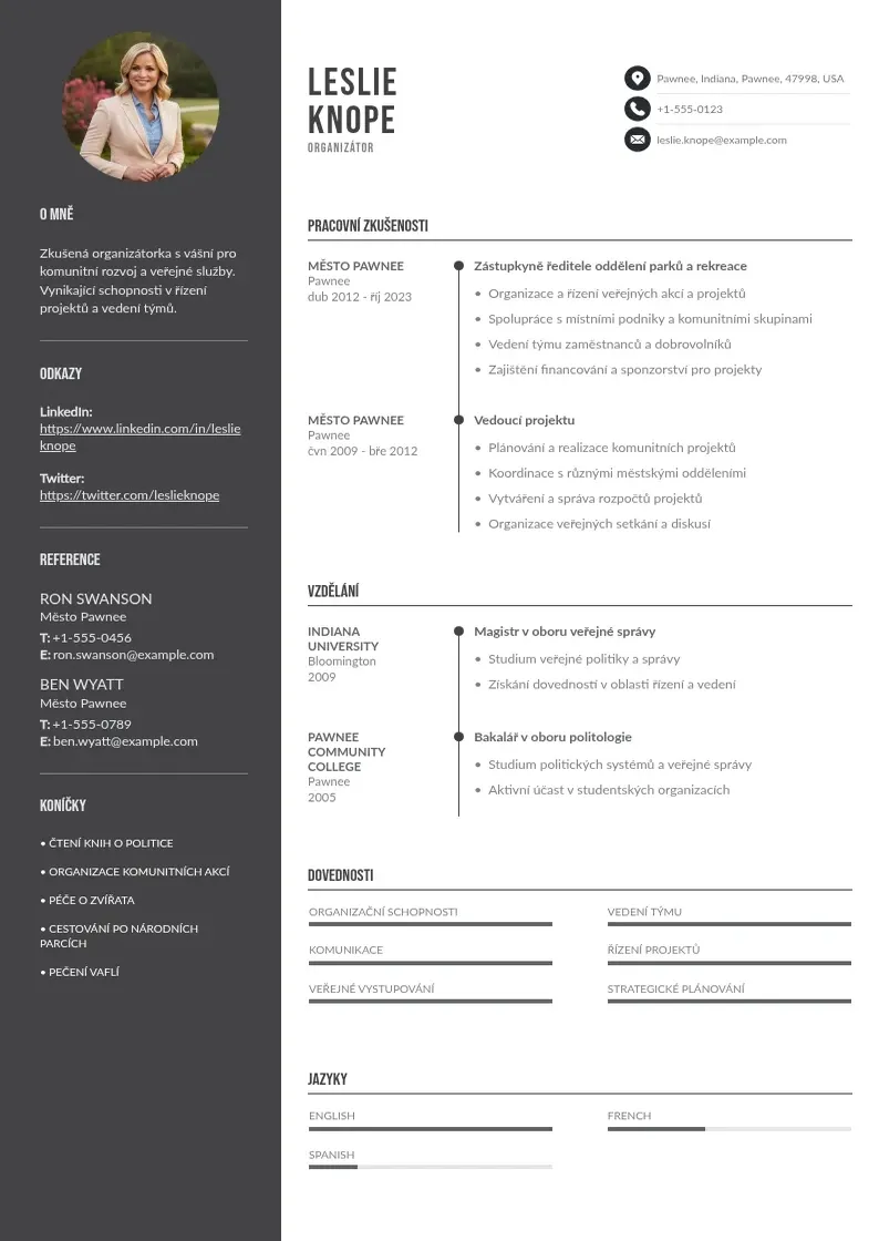 Divu kolonnu Organizator zivotopis CV piemērs