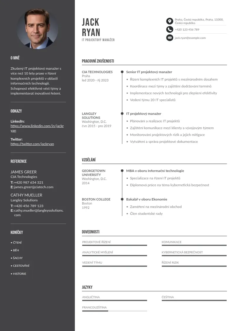 Divu kolonnu Zivotopis it projektoveho manazera CV piemērs