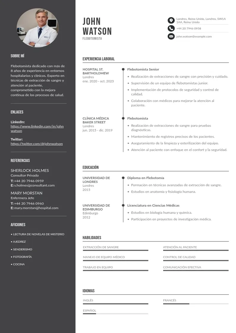 two column cv-flebotomista resume example