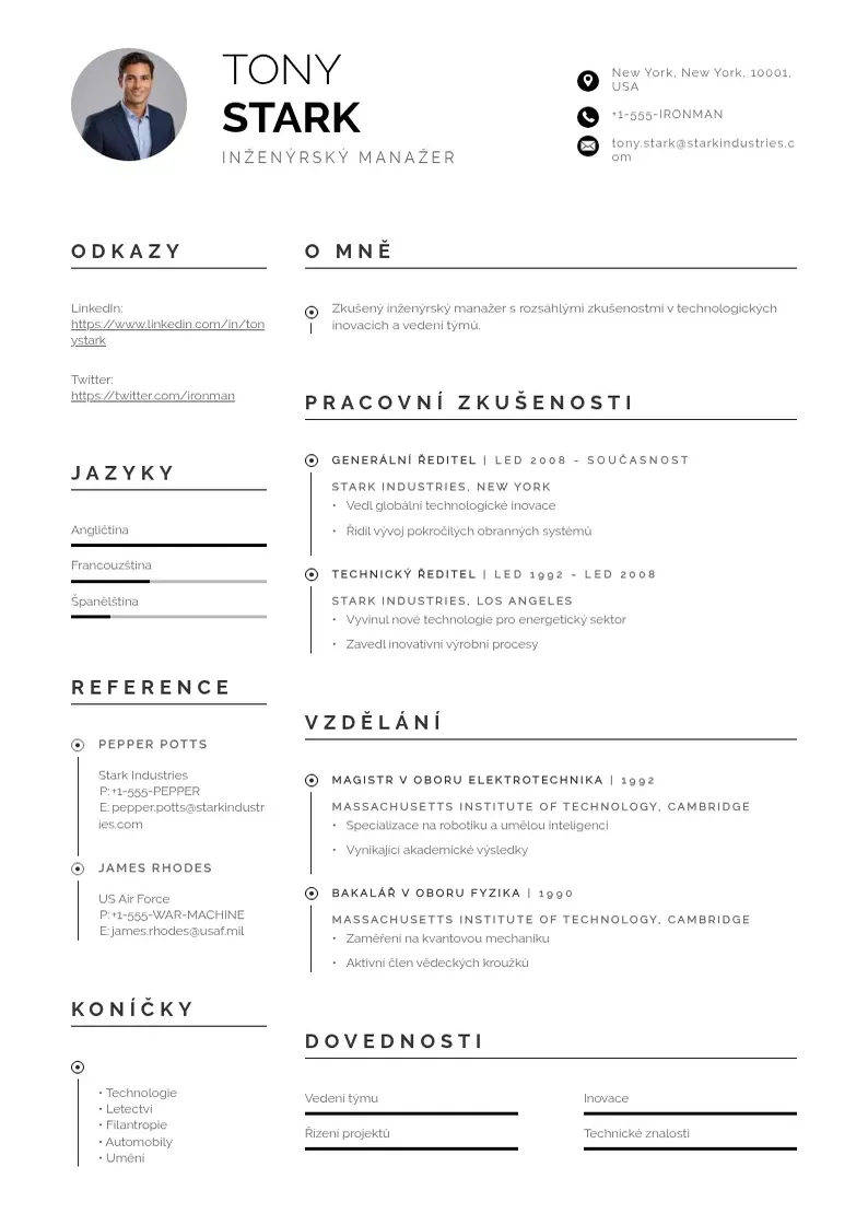 Profesionāla Inzenyrskeho manazera zivotopis CV veidne