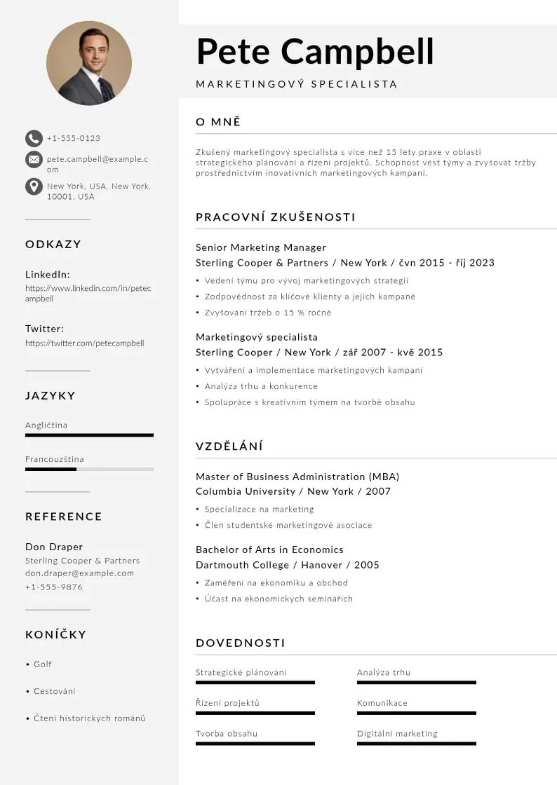 Mūsdienīga Zivotopis marketing CV veidne