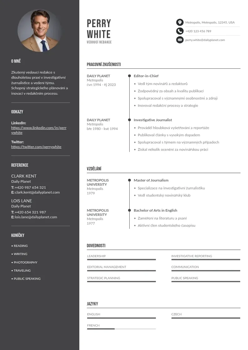 Divu kolonnu Motivacni dopis pro vedouciho redakce CV piemērs