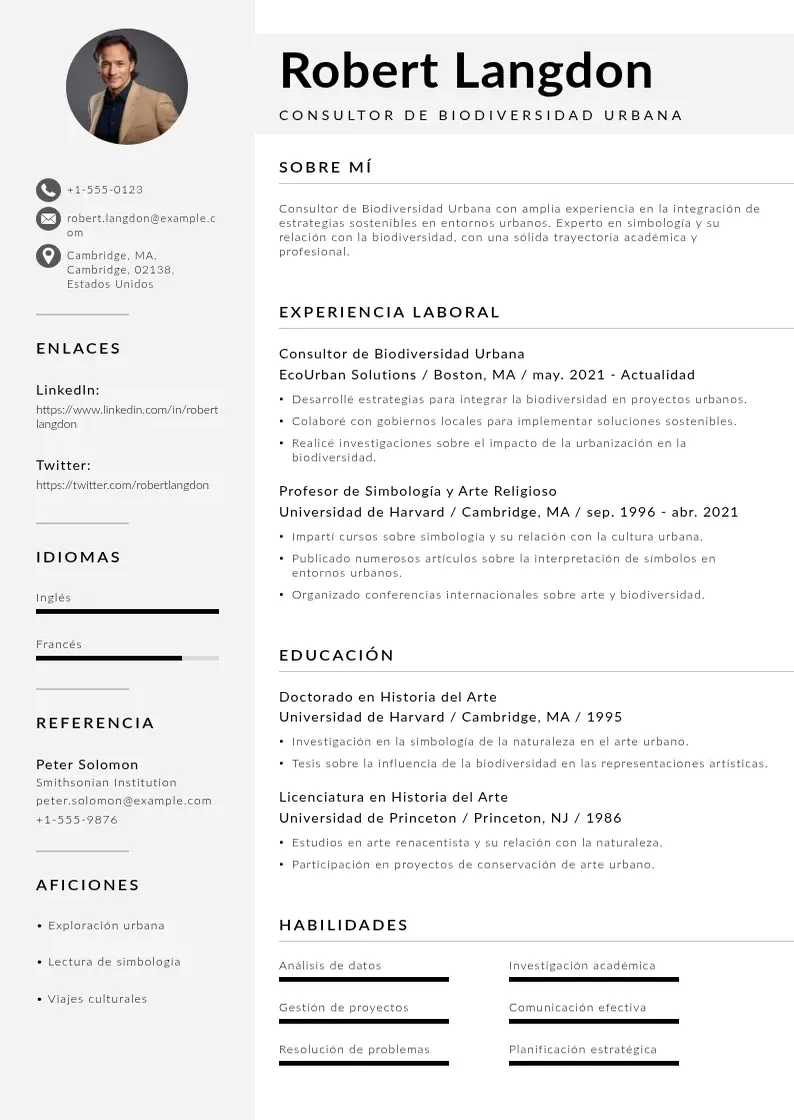 two column consultor-de-biodiversidad-urbana resume example