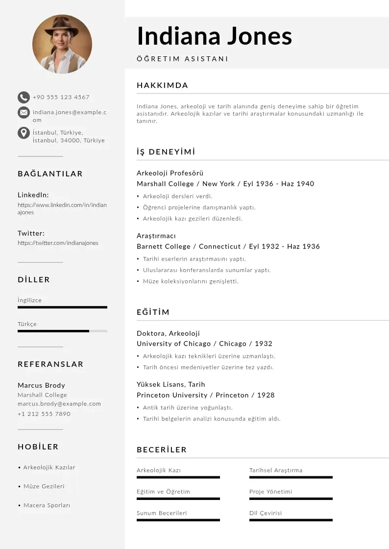 Mūsdienīga Ogretim asistani ozgecmis CV veidne