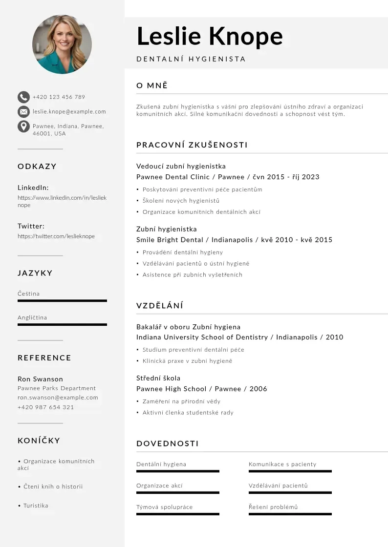 Mūsdienīga Dentalni hygienista zivotopis CV veidne