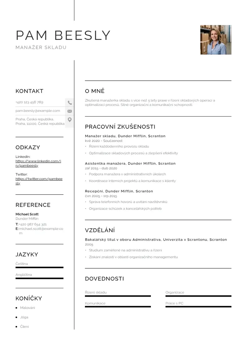 Vienkārša Manazer skladu zivotopis CV piemērs