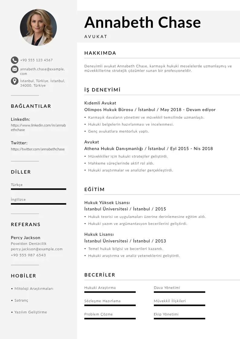 Mūsdienīga Avukat CV veidne