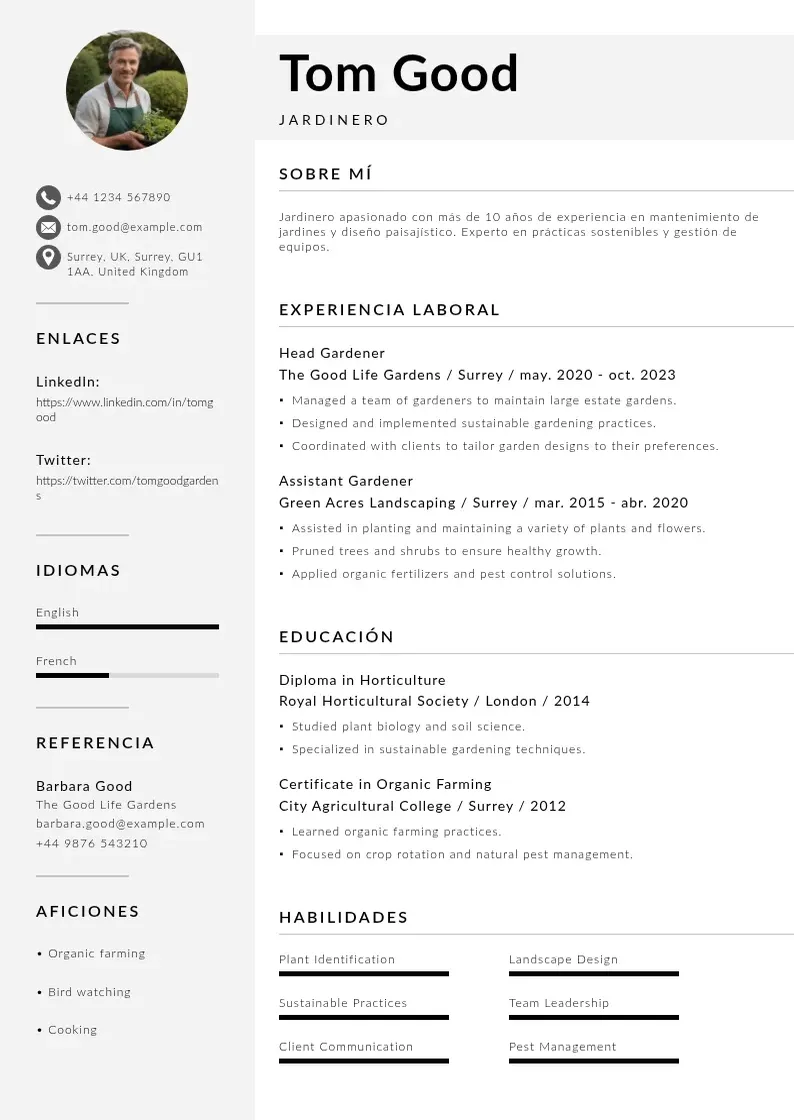 two column cv-jardinero resume example
