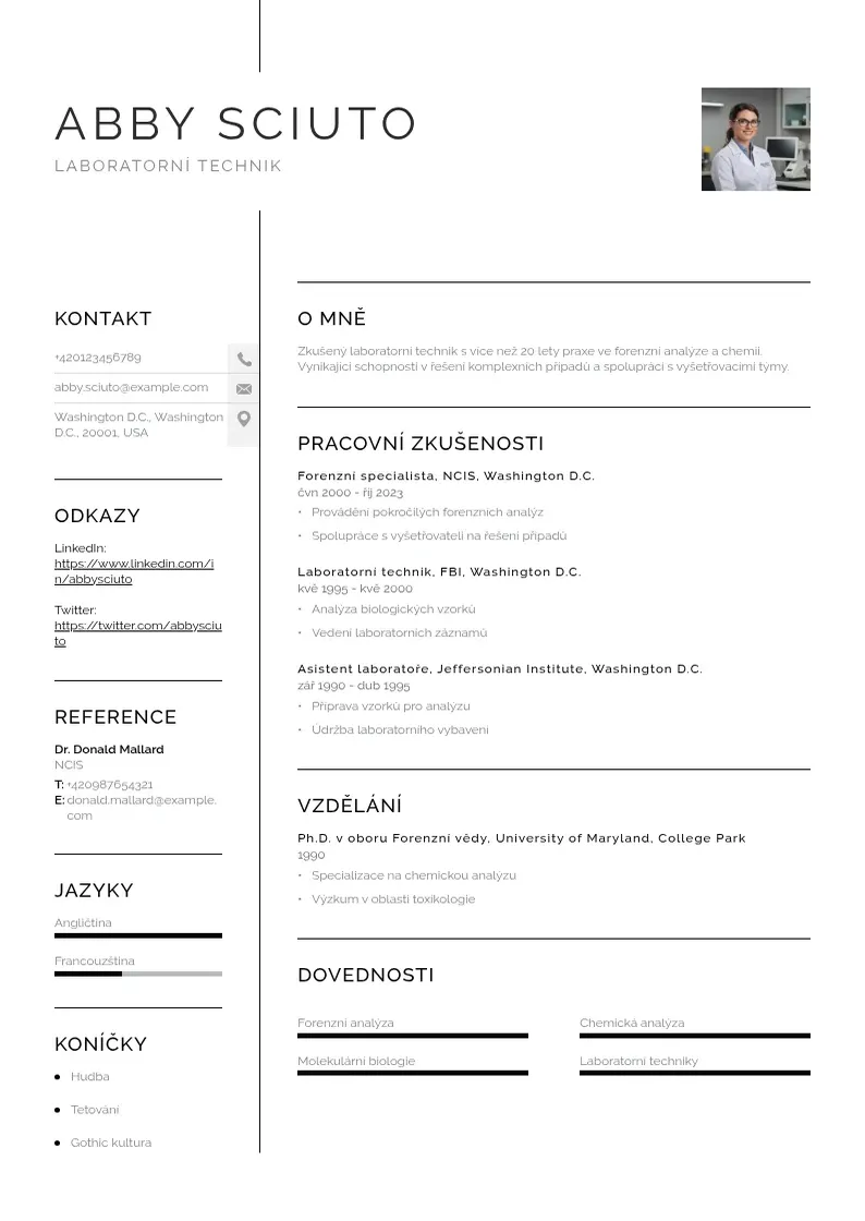 Vienkārša Laboratorniho technika zivotopis CV piemērs