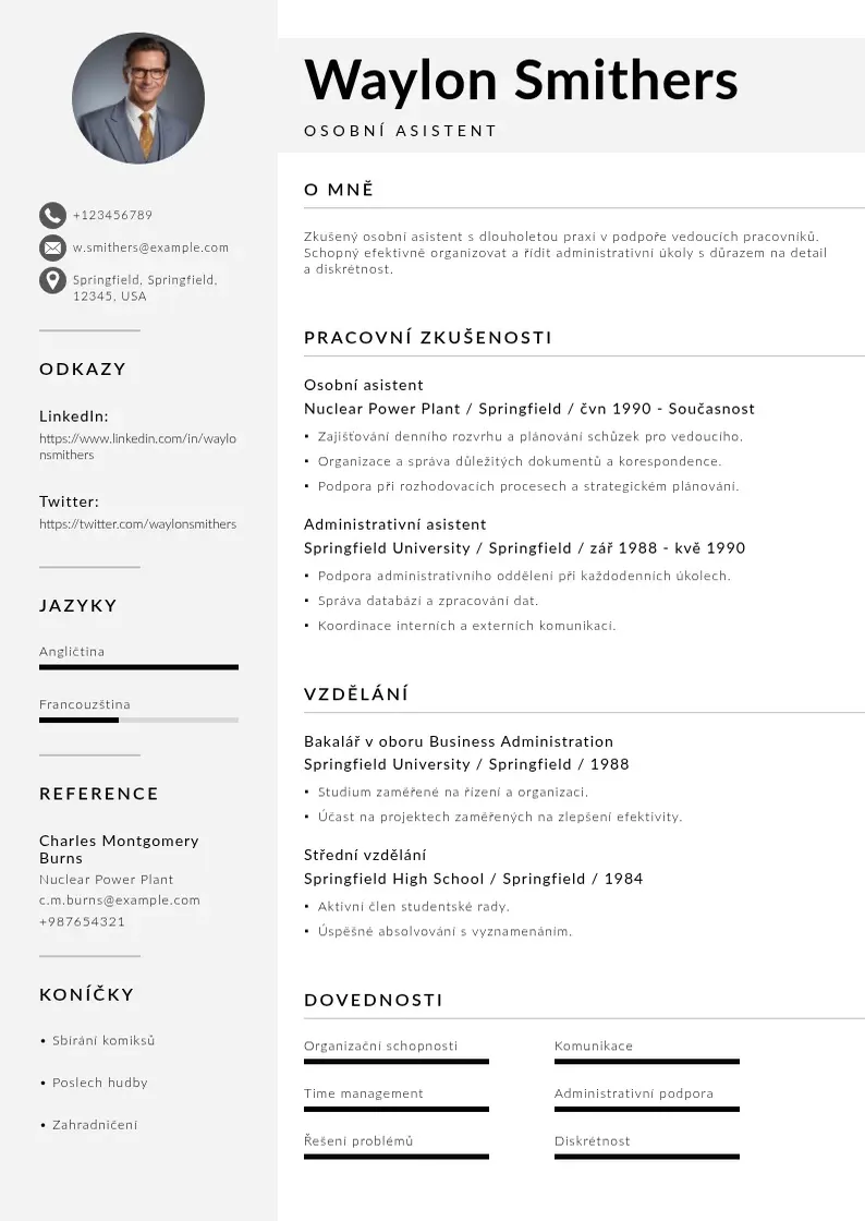Mūsdienīga Zivotopis osobniho asistenta CV veidne