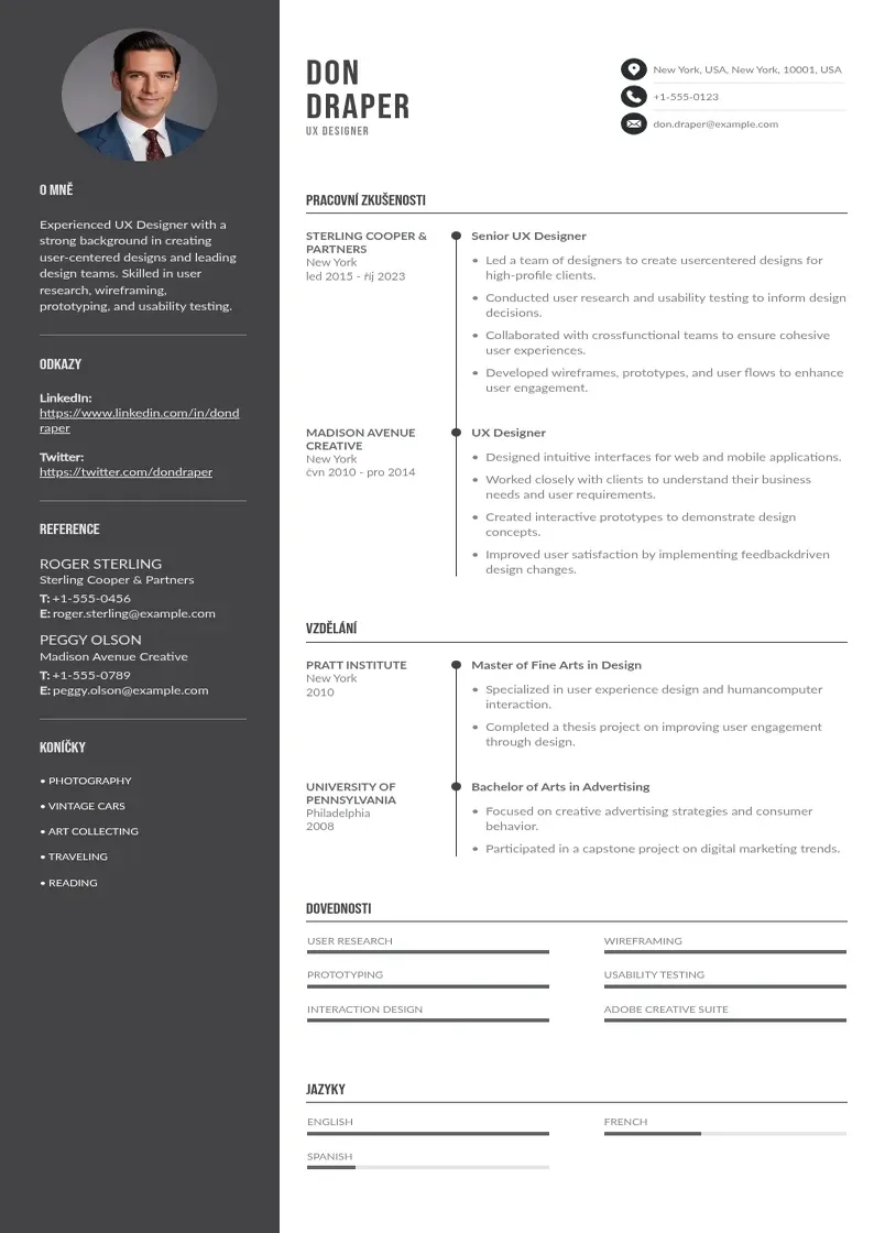 Divu kolonnu Ux designera zivotopis CV piemērs