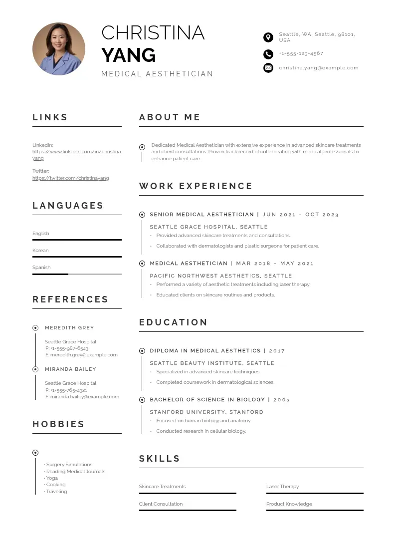 professional Medical aesthetician resume resume template
