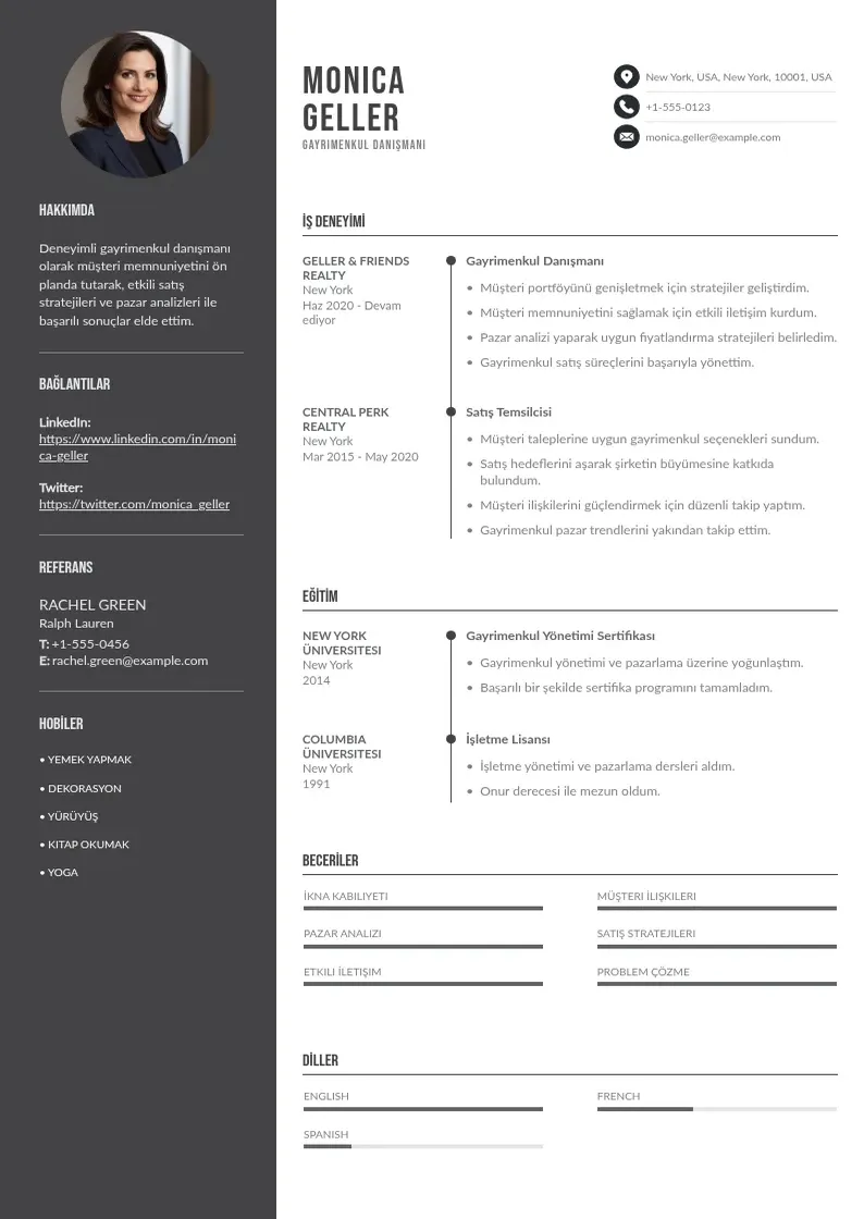 Divu kolonnu Gayrimenkul Danışmanı  CV piemērs