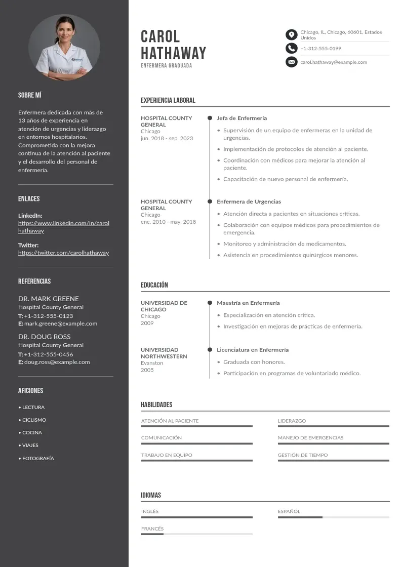 two column cv-enfermera-graduada resume example