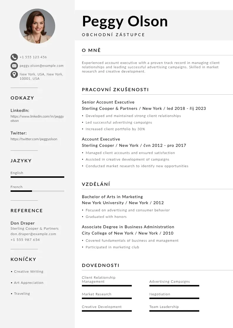 Mūsdienīga Obchodniho zastupce zivotopis CV veidne