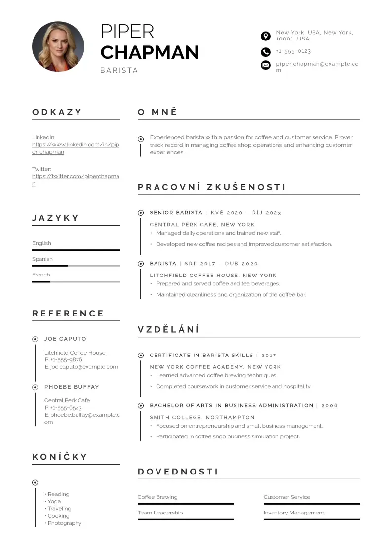 Profesionāla Zivotopis barista CV veidne