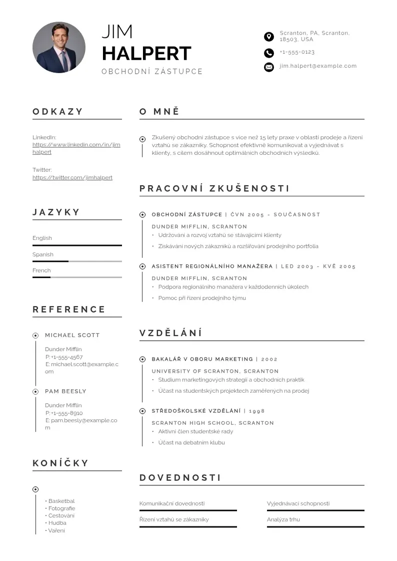 Profesionāla Obchodniho zastupce zivotopis CV veidne