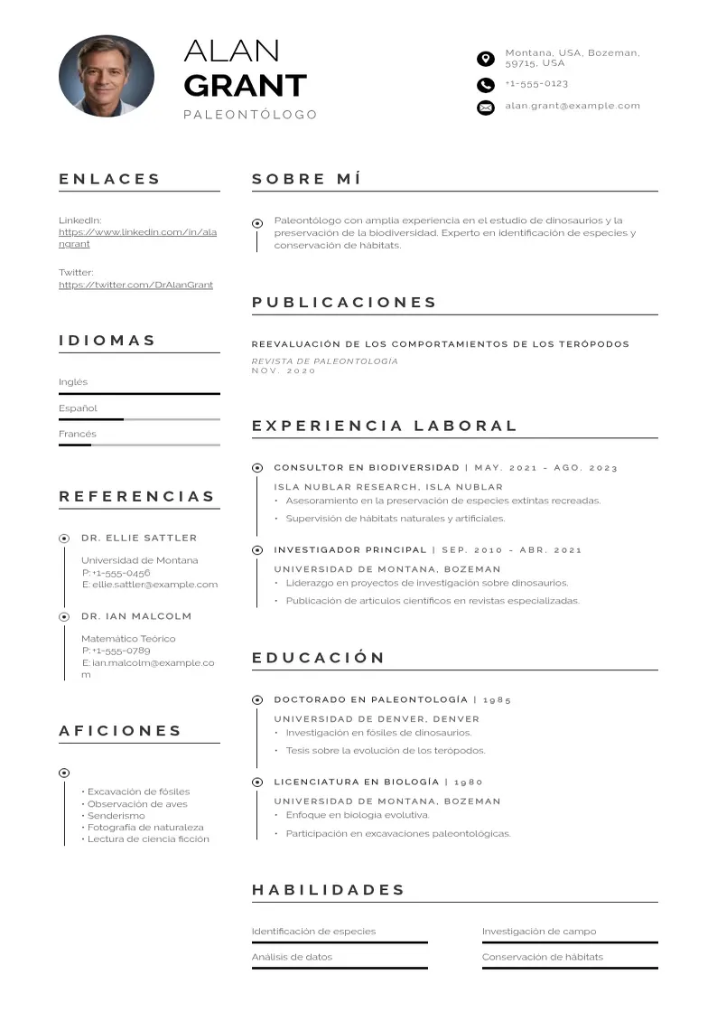 two column especialista-en-biodiversidad resume example
