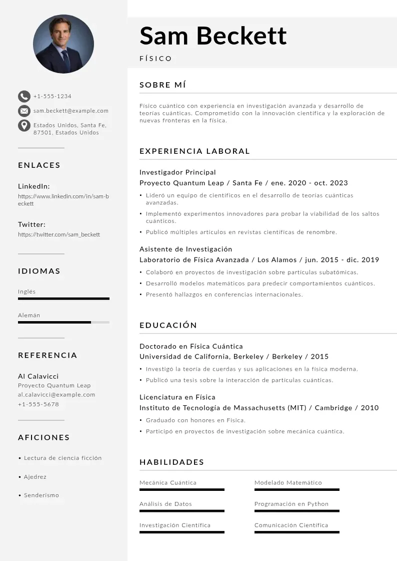 two column cv-de-fisico resume example