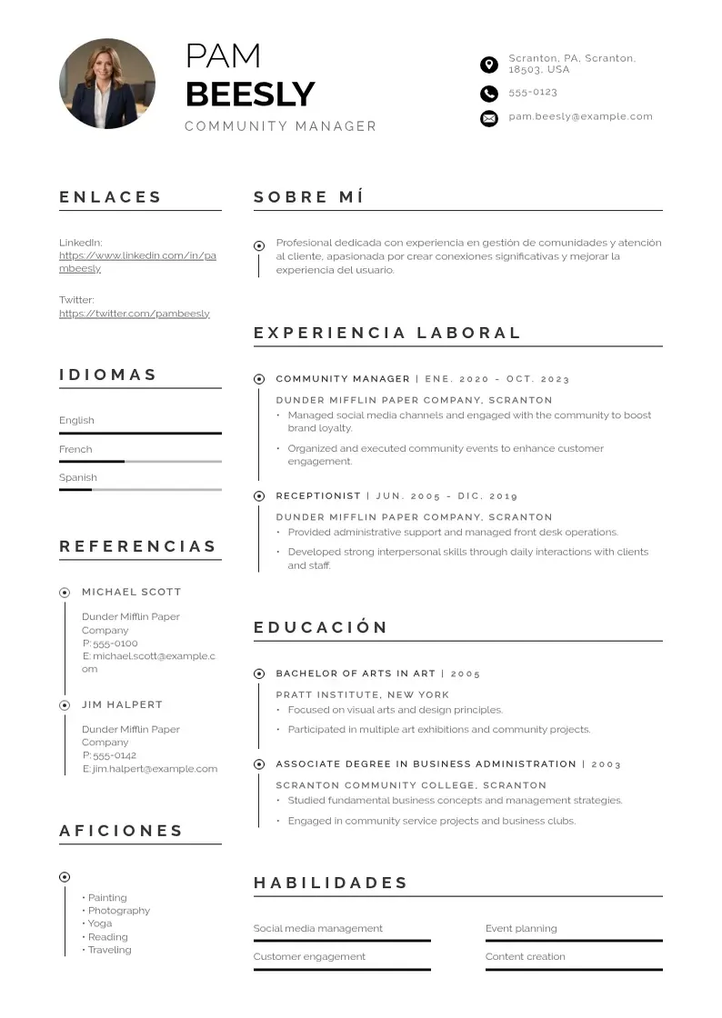 two column cv-administrador-de-la-comunidad resume example