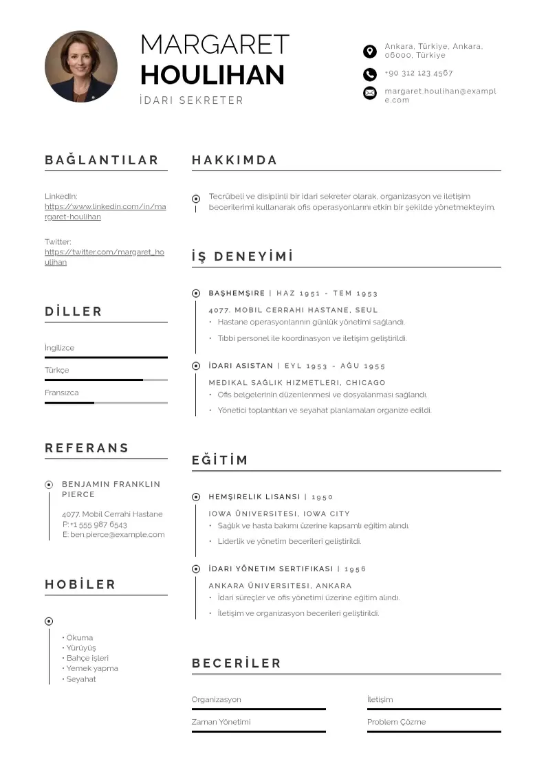 Profesionāla İdari sekreter  CV veidne