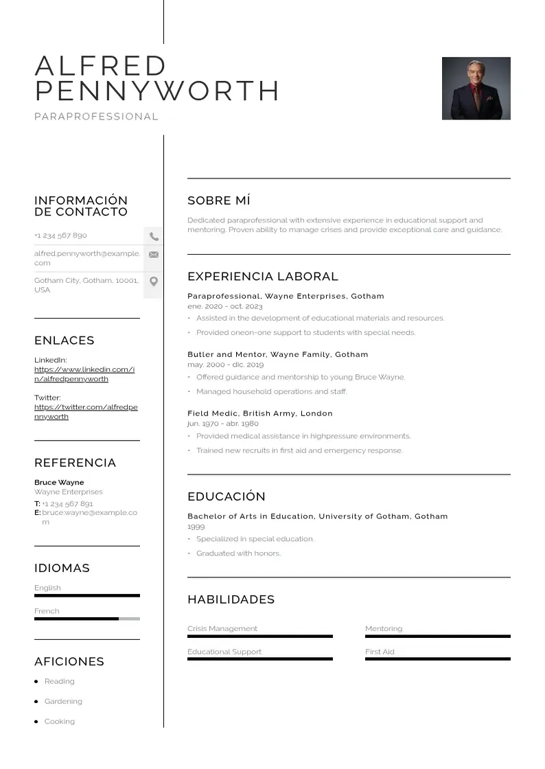 two column cv-paraprofesional resume example