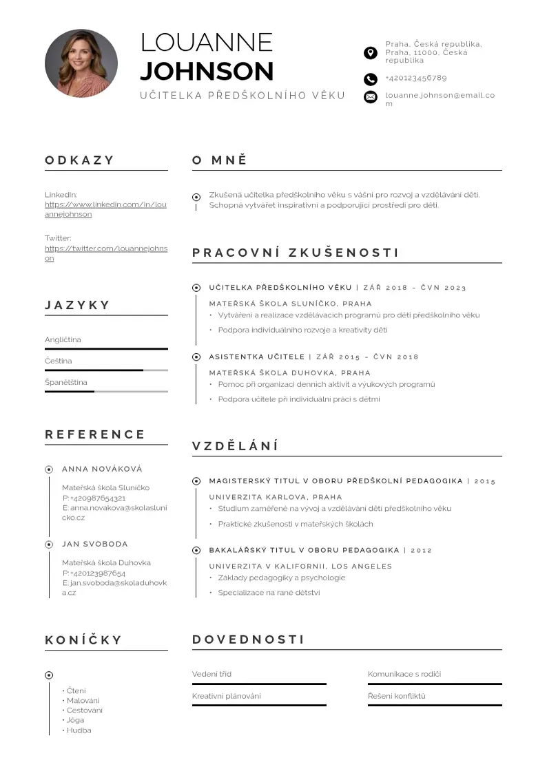 Profesionāla Ucitel predskolniho veku zivotopis CV veidne