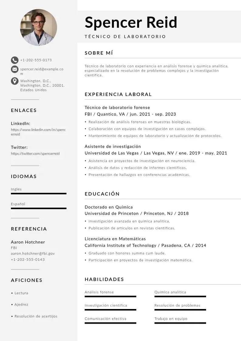 two column tecnico-de-laboratorio resume example