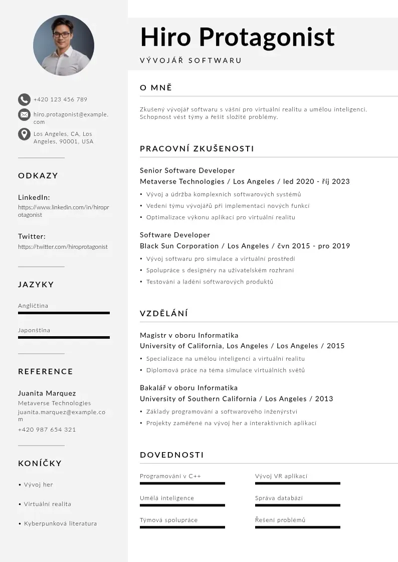 Mūsdienīga Vyvojar softwaru zivotopis CV veidne