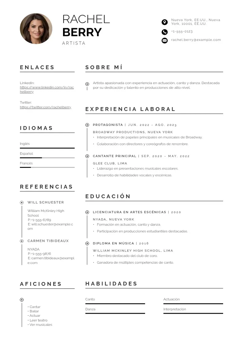 two column cv-artista resume example