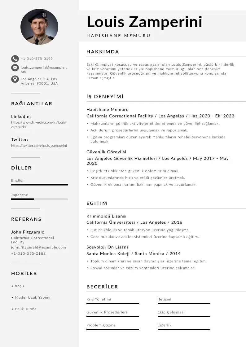 Mūsdienīga Hapishane memuru  CV veidne
