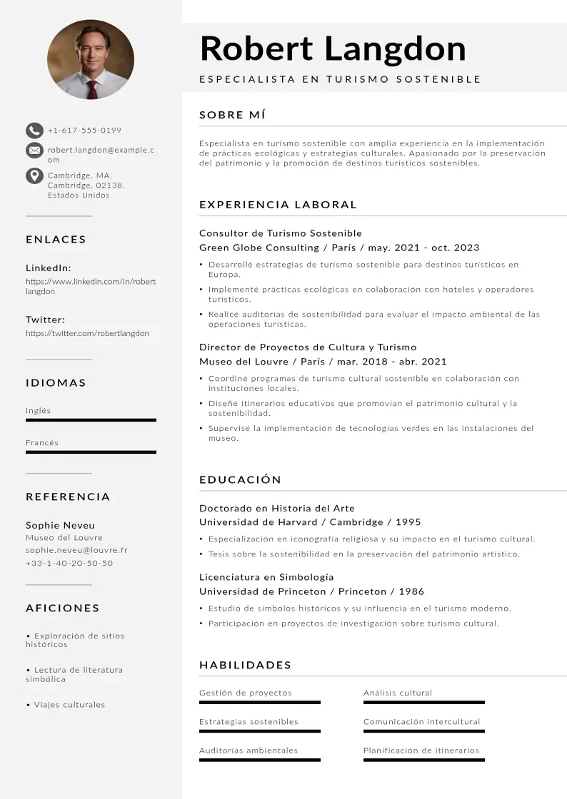 two column especialista-en-turismo-sostenible resume example