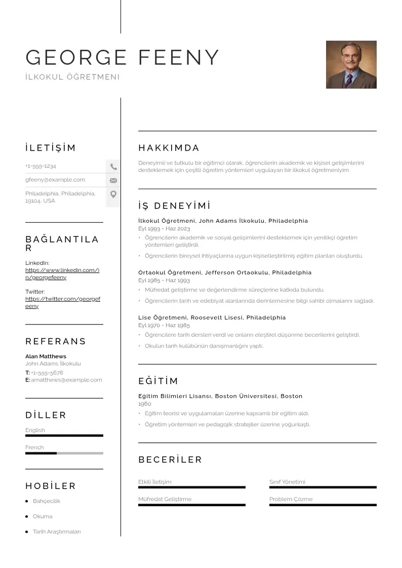 Vienkārša ilkokul öğretmeni  CV piemērs