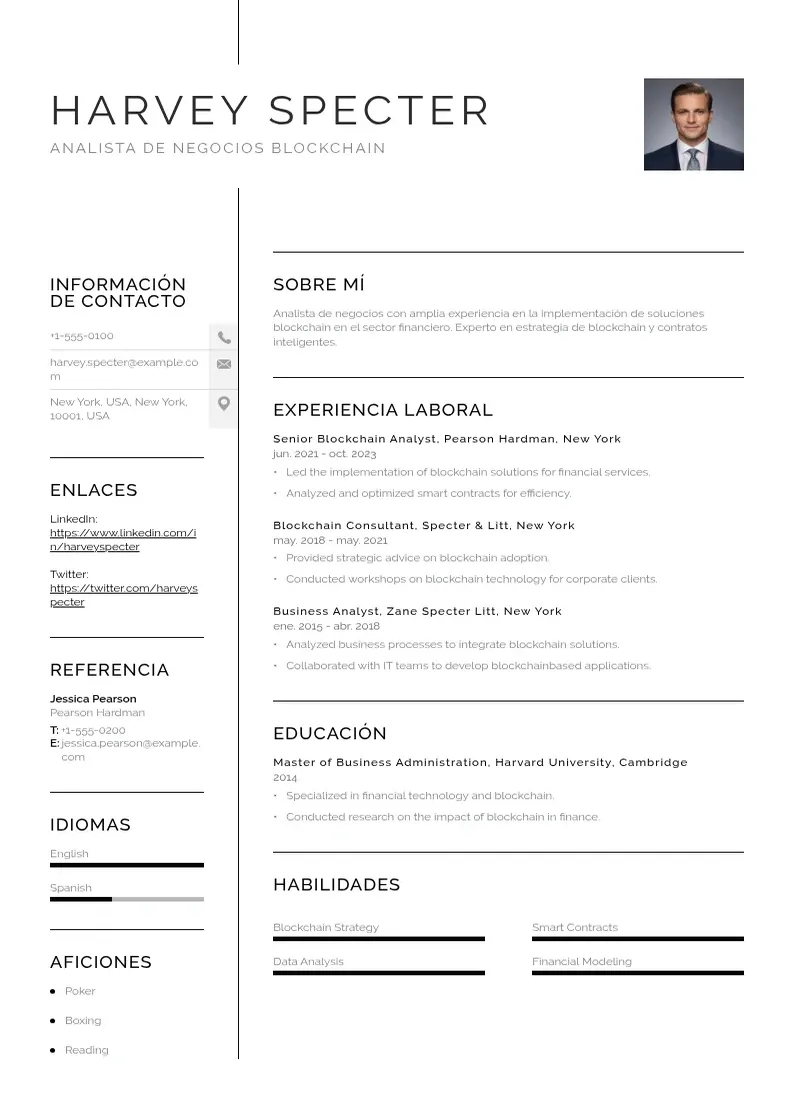 two column analista-de-negocios-blockchain resume example