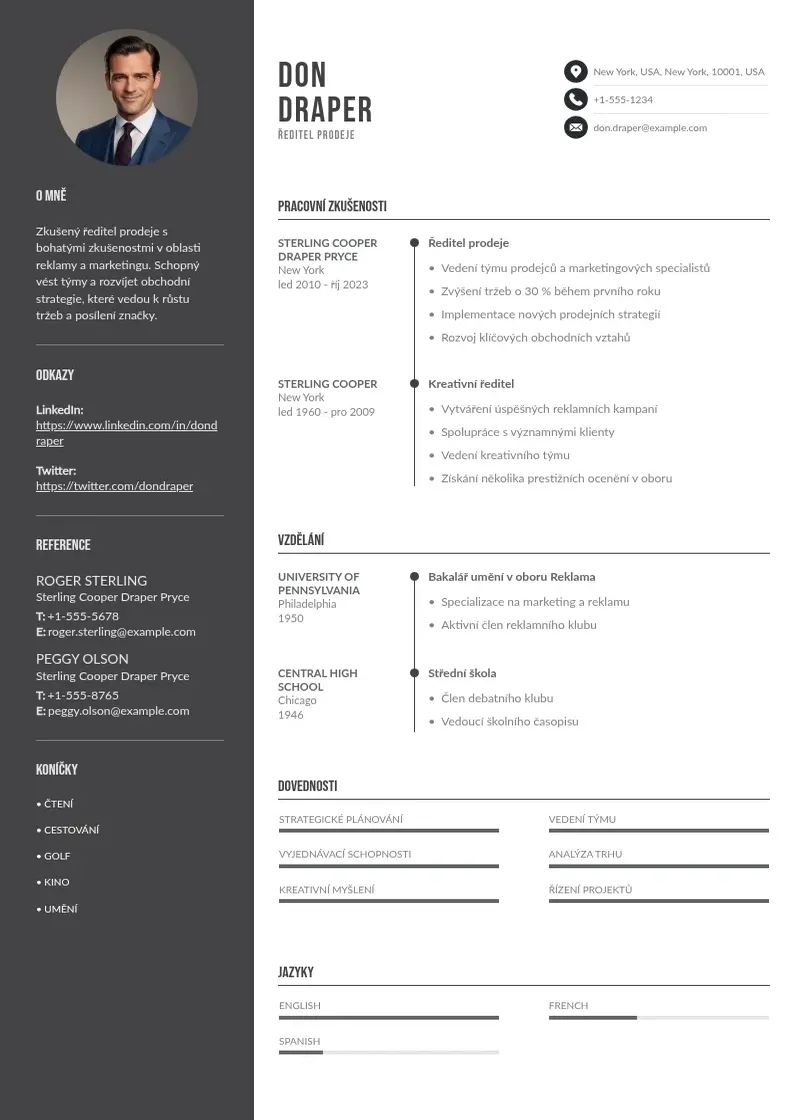 Divu kolonnu Reditele prodeje zivotopis CV piemērs
